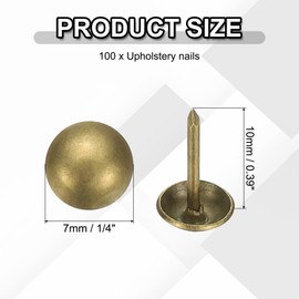 PATIKIL 100 Pcs Upholstery Tacks 0.39" x 1/4" Head Dia Vintage Thumb Nails Pins Round Head Metal Push Tack Pin for DIY Furniture Sofa Chair Decor