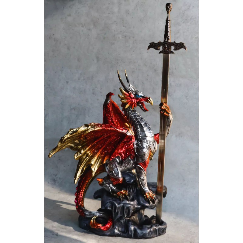 Red King's Knight Armored Dragon With Gothic Skull Sword Letter