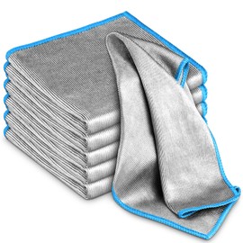 Glass Polishing Cloth Streak Free Miracle Microfiber Cleaning Cloth Lint Free Cleaning Rags for Glasses Kitchen Dish Mirrors Easy Clean, Pack of 6, 12" x 12", Sliver-Blue