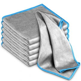 Glass Polishing Cloth Streak Free Miracle Microfiber Cleaning Cloth Lint Free Cleaning Rags for Glasses Kitchen Dish Mirrors Easy Clean, Pack of 6, 12" x 12", Sliver-Blue