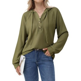 Bodhi talk Women's Oversized Hoodie Comfortable and Lightweight Pullover with Button Placket and Drawstring, Army Green