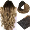 HOTBANANA Human Hair Clip in Hair Extensions, Dark Brown to