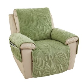 vctops Palm Leaves Velvet Plush Quilted Recliner Chair Cover Anti-Slip Super Soft Furniture Protector with Elastic Straps for Kids, Dogs, Pets, Green