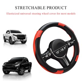 Wevdn Elastic Car Steering Wheel Cover, Microfiber Leather Carbon Fiber Vehicle Steering Wheel Protector, Car Steering Wheel Cover with Anti-Slip Lining, Car Interior Accessories (Black+Red)