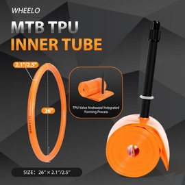 2-Pack WHEELO MTB 26x2.1/2.5 Bike Inner Tube, Ultralight Bike Tube with 48mm Presta Valves for Mountain Bike (Include Bike Tube Patch Repair Kit) Orange