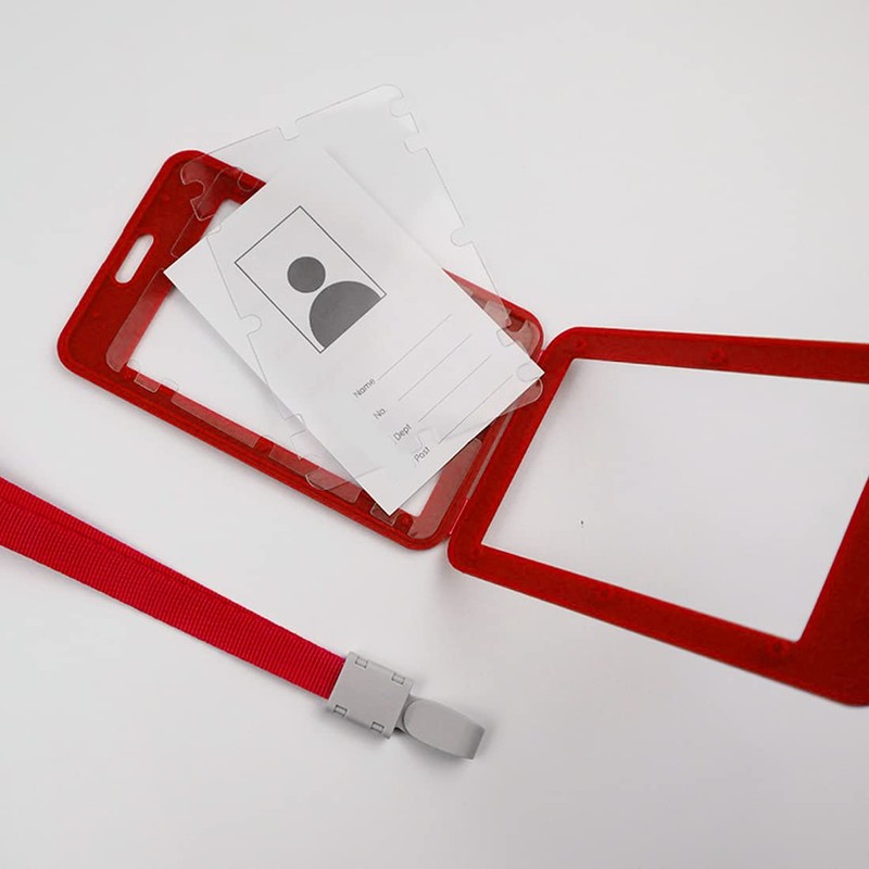 Quesuc 3-Piece Removable, Double-Sided Transparent, Plastic Card Case with Lanyard,