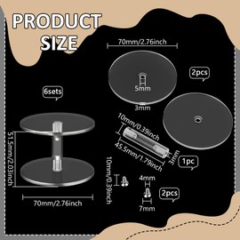 BENECREAT 6Sets Acrylic Display Stand, 7x5cm Round Barbell Pedestal Display Riser, Flying Miniatures Display Pedestal Stand for Gem Jewelry Display, Cupcake Party Table Decor