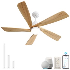 Sofucor 52" Smart Ceiling Fan with Lights Remote Control, Modern Ceiling Fan with 3 Downrods, Indoor Outdoor Ceiling Fan Compatible with Alexa/Google/APP, Burlywood