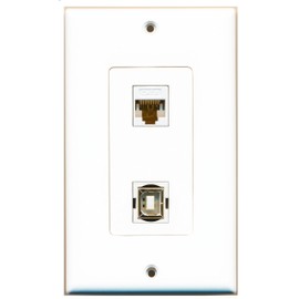 RiteAV 1 Port Cat6 Ethernet White 1 Port USB B-B Wall Plate Oversized Jumbo MIDI