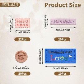 72Pcs Faux Leather Label, 4 Styles Handmade Leather Labels, Colorful Hand Made Embossed Tag PU Leather Handmade Tags Microfiber Leather Labels Clothing Decoration Accessories for Hat Jeans