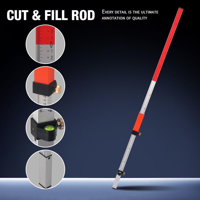 MOETER Laser Grade Rod - 2.4M Aluminum Grade Stick for