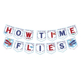 WeBenison How Time Flies Banner Airplane Birthday Banner Kids Birthday Baby Shower Time Flies Party Decoration Supplies Colorful Card Banner