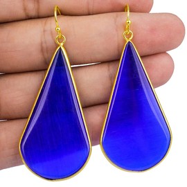 Nupuyai Vintage Gold Plated Teardrop Stone Drop Earrings for Women, Bohemian Dangle Earrings for Wedding Party 60mm Blue
