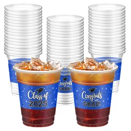 Hemicha Class of 2025 Graduation Party Cups - 100 Pcs 12oz Blue Graduation Plastic Cups for 2025 Graduation Party, Congrats Grad Class of 2025 Celebration Party Supply (Blue)