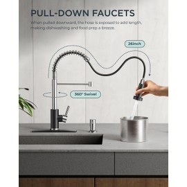 FORIOUS Kitchen Faucets with Pull Down Sprayer, Stainless Steel Commercial Single Handle Classic Spring Pull Out Sink Faucet for Farmhouse Camper Laundry Utility Room, Black Chrome