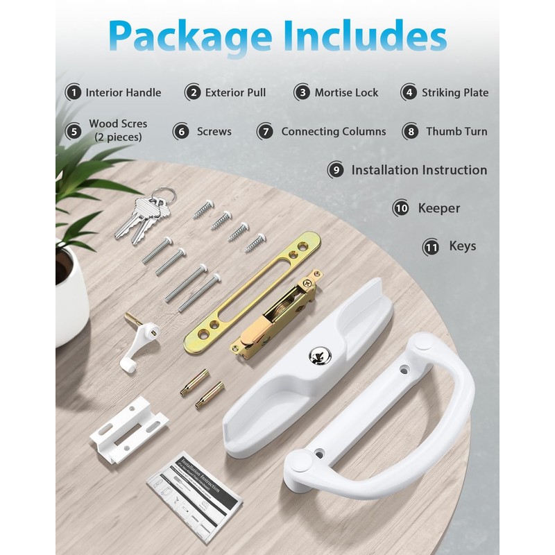 Probrico Sliding Door Handle Set with Mortise and Keeper, Patio