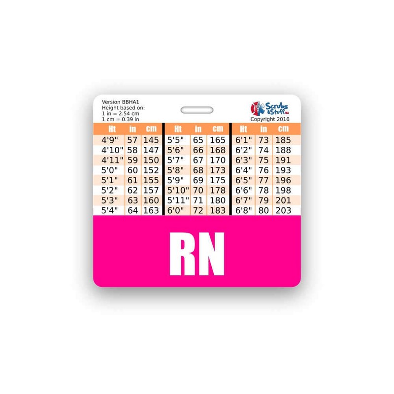 RN Badge Buddy Horizontal w/Height & Weight Conversion Charts (Standard,