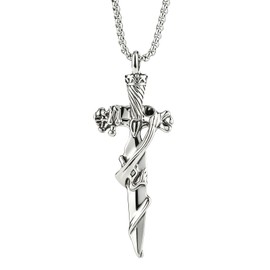 Sword Cross for Car Rear View Mirror Decor Stainless Steel Amulet Adult Men Christian Medal