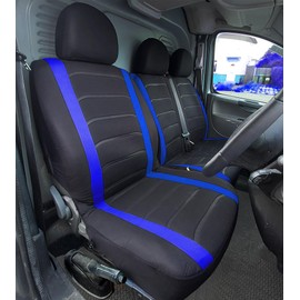 BAAZ Van Seat Covers, Universal Fit Most Trucks Vans Lorry Front Seat Covers, Single & Double Car Seat Covers for Single Driver and Double Passenger Seat 2+1 seat Covers, 3D Stripe Print, (NewBlack & Blue)