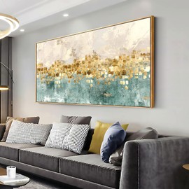 Abstract Wall Art Canvas Paintings Blue Yellow Fantasy Modern Large Framed Artwork Decor for Living Room Bedroom Office Painting Home Decor 20"x40"