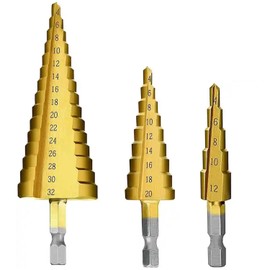 Spendeal 3-Piece Step Drill Bit Set, Hex Shank Quick Change High Speed Steel Titanium Coated Drill Bits 4-12mm/4-20mm/4-32mm for Metal, Woodworking, DIY