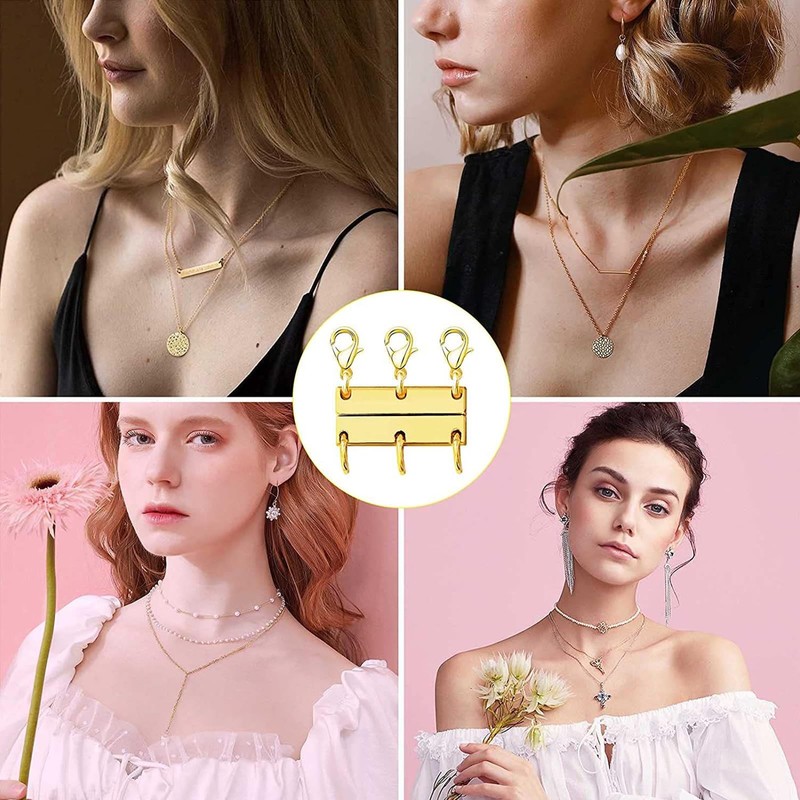 Kryzalite® Three Rows Layering Necklace Clasp, Magnetic Attraction for 18K