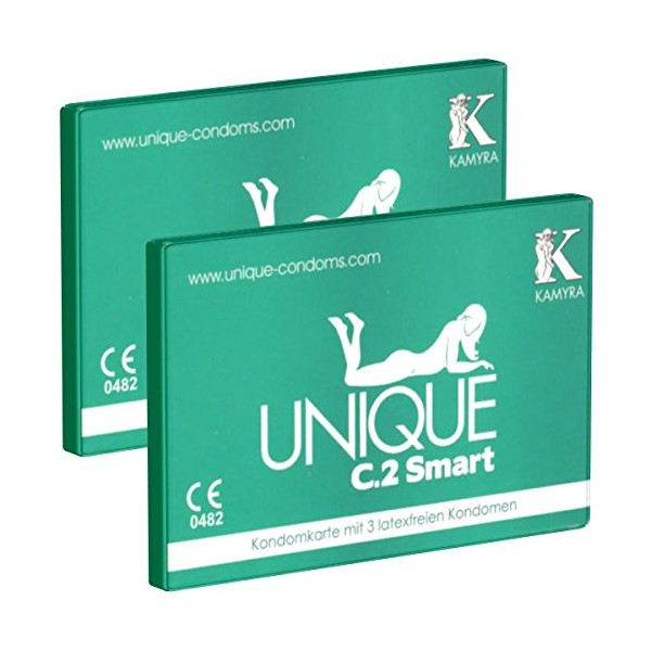 KAMYRA Unique C.2 Smart (PRE-ERECTION) Condom Card, grün - das mitwachsende Kondom, bereits vor der Erektion überziehbar - keine Unterbrechung des Vorspiels nötig - DOPPELPACK - 2 x 3 Stück