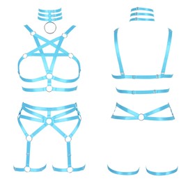 Conjunto de brasier pentagrama de arnés para mujer, punk, liga, pierna, cintura elástica, accesorios de carnaval gótico, Azul (Sky Blue), 1