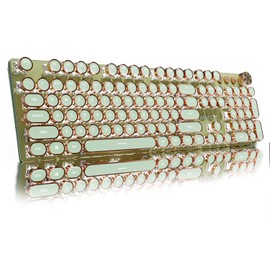 EWEADN V20 Typewriter Keyboard Wireless, 104 Keys Typewriter Style Mechanical with White Backlit, Media Knob, Pink Switch 2.4G/Bluetooth/USB-C Wired Retro Full Size Keyboard for Windows/Mac/PC-Green