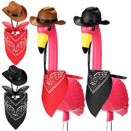 Aliceset 4 Pcs Western Yard Decorations Outdoor, 2 Sets Cowboy Outfits for Flamingo Goose Statue Costume Yard Garden Party(Black,Red,Brown)