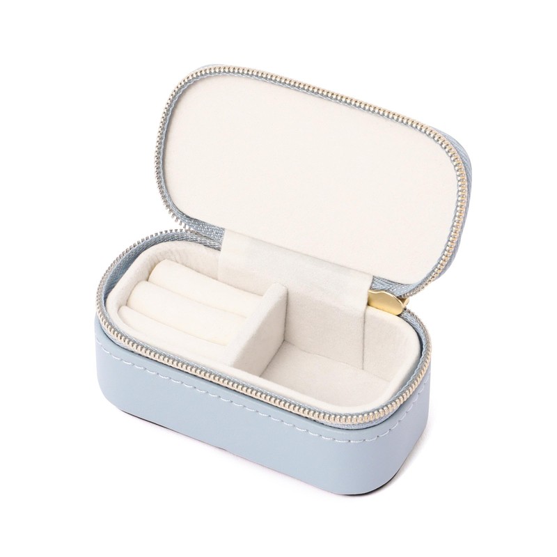 Francfranc French Embroidered Flower Mini Travel Jewelry Box Blue, blue