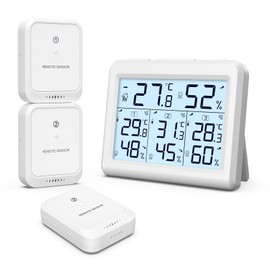 ORIA Termómetro Higrómetro Digital, Termómetro para Interiores y Exteriores con 3 Sensores Inalámbricos, Retroiluminación LCD, Termómetro Inalámbrico 