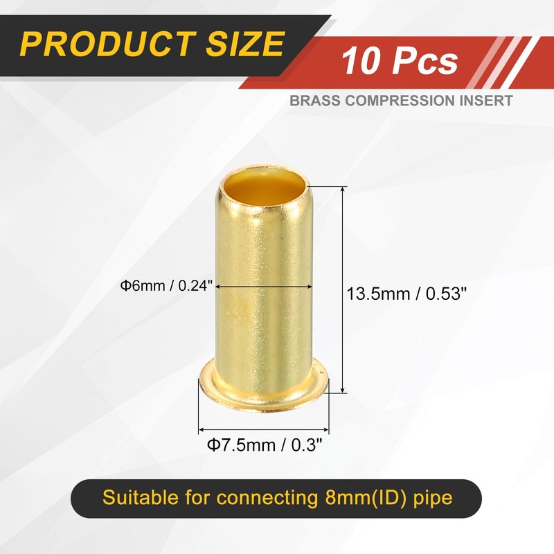 sourcing map 10Pcs Fit for 6mm(1/4") Tube ID Brass Compression