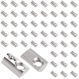 Yeepeo Pack of 50 T-Slot Nuts with Ball Nut 6, 20 Series T-Slot Nut M5 Thread with Centring Bridge, Carbon Steel Sliding Nut with Spring Ball, T Slot Stones Set for Aluminium Profile Extrusion Slot