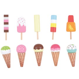 Sky-blue L40180 Wooden Ice Cream Stand with 5 Ice Cream Sticks and 5 Ice Cream Cones