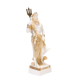 Poseidon Greek God of the Sea with Trident Statue Figurine Gold Alabaster 10"