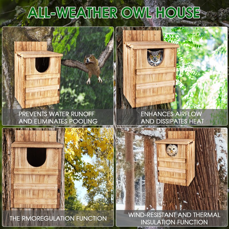 TAGEPUJIE Owl House, Large Wooden Owl Nesting Box for Outside