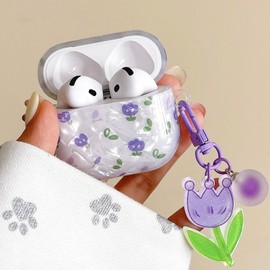 PHOEACC for Airpod 4 Case Cute Aesthetic Flower Shell Pearl Protective Cover with Floral Keychain Compatible with AirPods 4th Generation Case 2024 for Girls Women (Tulip Purple)