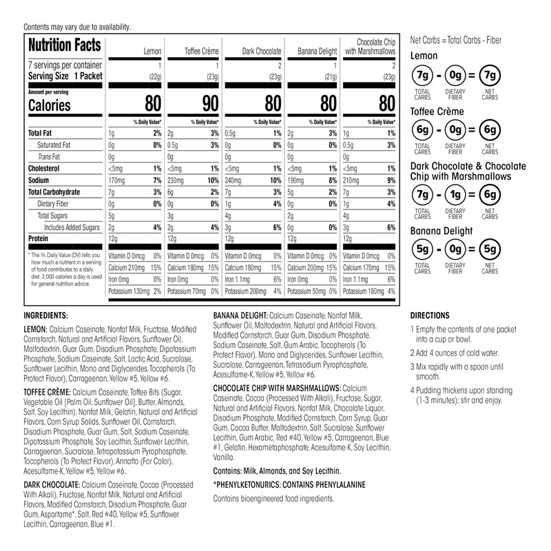WonderSlim Protein Pudding Mix, Variety Pack, 12g Protein, Gluten Free