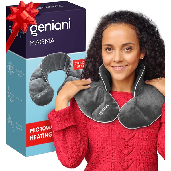 GENIANI Microwavable Heating Pad for Neck and Shoulders with Herbal Aromatherapy - Calming Weighted Cordless Neck Wrap - Heat Pad for Pain Relief - Microwave Heating Pad, Gifts for her (Cloud Gray)