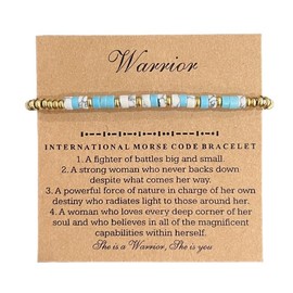 QRH Warrior Morse Code Beaded Bracelet Warrior Tiny Turquoise Stone Beads Secret Message Warrior Morse Code String Rope Bracelets Morse Password Jewelry Gift
