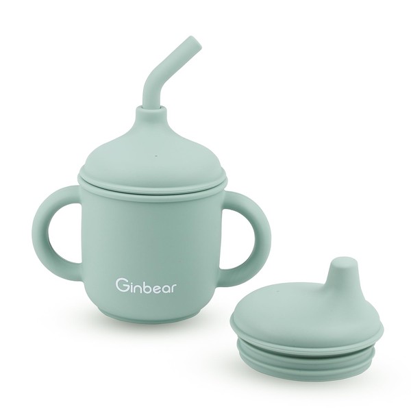 Ginbear 2-in-1 Sip-N-Straw Cup for Baby, Spill Proof Toddler Transition