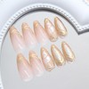 24Pcs Almond Press on Nails Medium Length Fake Nails Gold