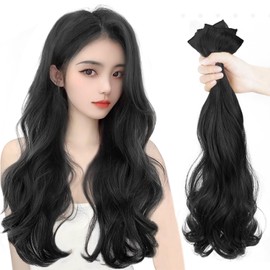 ORSUNCER Neckline Wig, Black, Collar, Long Hair Extension, Heat Resistant, Set of 3, Clip Included, 17.7 / 21.7 inches (45 cm) / 21.7 inches (55 cm) Black