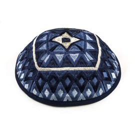 EMANUEL Yair Kippah - Yarmulke de Seda Bordada para Hombres y Mujeres, Blue Yme-17b, Large