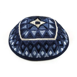 EMANUEL Yair Kippah - Yarmulke de Seda Bordada para Hombres y Mujeres, Blue Yme-17b, Large