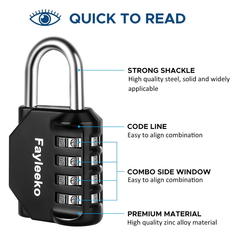 Combination Lock, 4 Digit Combination Padlock for School Gym Sports