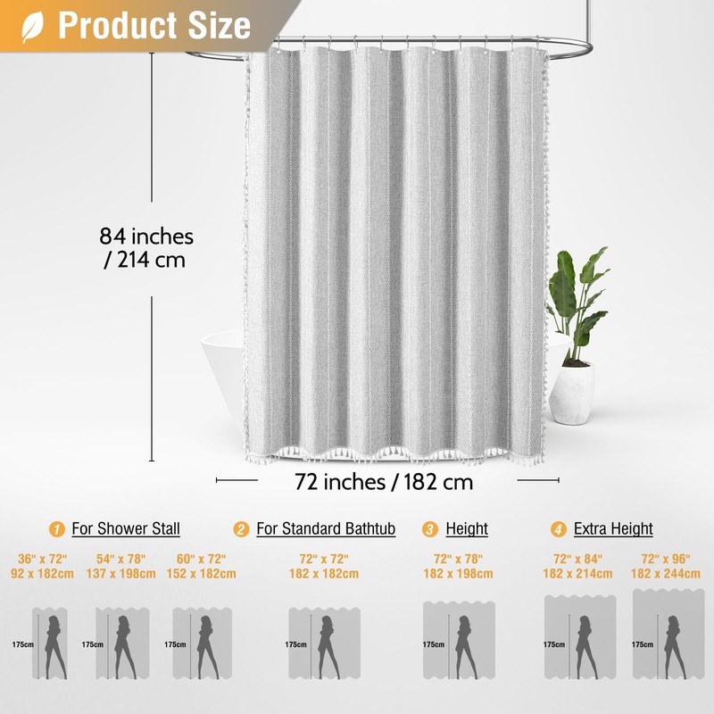 BTTN Extra Long Shower Curtain - 72x84 Long Boho Chic