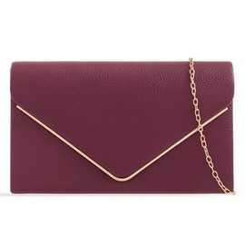 UShopUK Plain Faux Leather Bridal Prom Wedding Evening Party Purse Shoulder Bag, burgundy