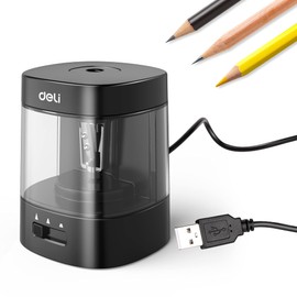 Deli Electric Pencil Sharpener, Automatic Pencil Sharpeners for No.2 Pencils Colored Pencils, USB & Battery Operated Pencil Sharpener for Kids, School, Home, Office, Classroom , Black